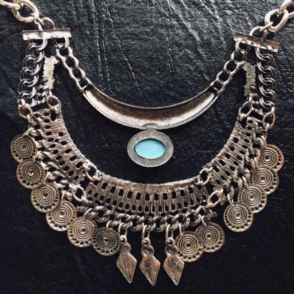 Silver Tone Boho Turquoise Dangle Necklace - Picture 4 of 8